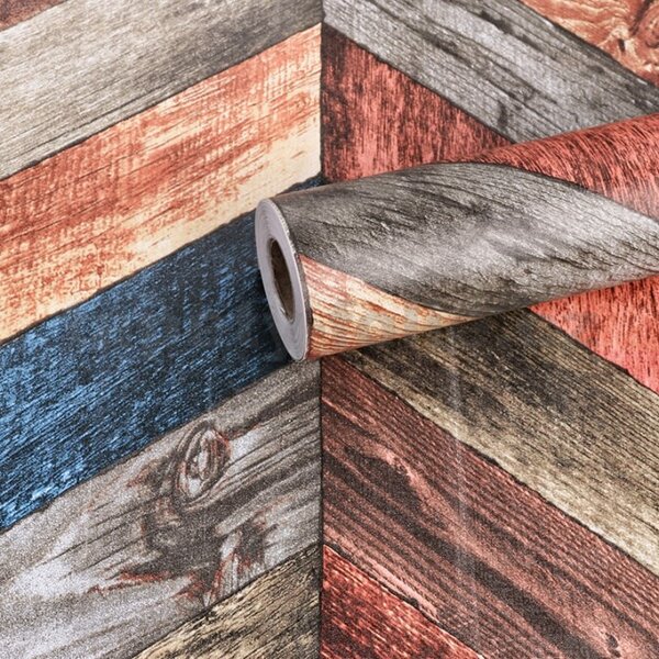 Samolepiace tapety 45 cm x 10 m IMPOL TRADE 9314 drevo Chevron s farebnou patinou Samolepiace tapety
