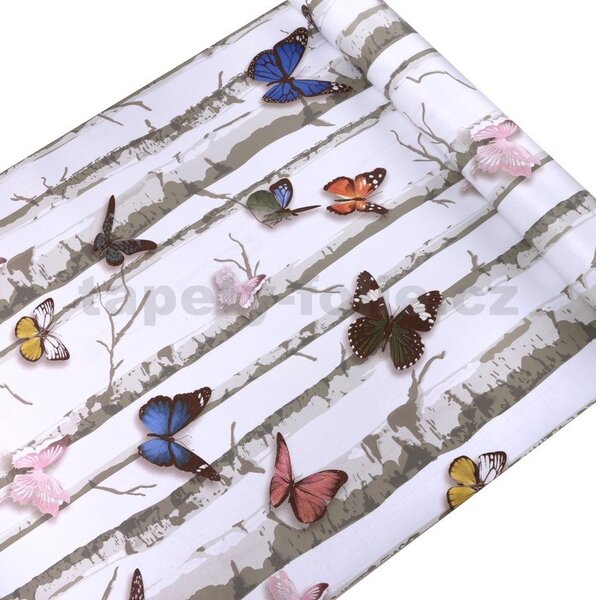 Samolepiace tapety brezy s farebnými motýľmi 45 cm x 10 m IMPOL TRADE T35 Samolepiace tapety