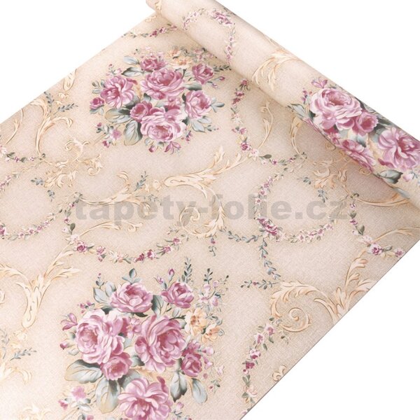 Samolepiace fólie 45 cm x 10 m IMPOL TRADE ružičky s ornamentami Samolepiace tapety