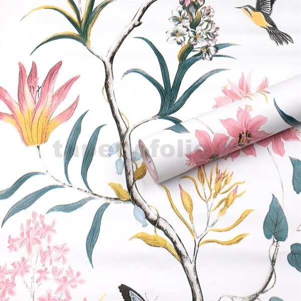 Samolepiace tapety 45 cm x 10 m IMPOL TRADE florálny vzor s vtáky samolepiace tapety