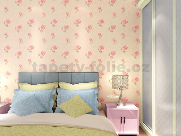 Samolepiace tapety 45 cm x 10 m IMPOL TRADE 9002 ružové kvety na krémovom podklade Samolepiace tapety