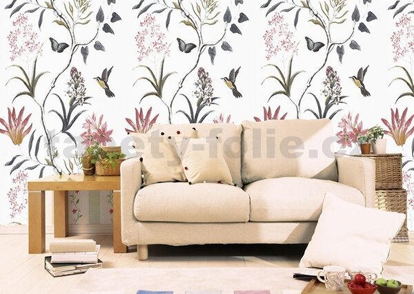 Samolepiace tapety 45 cm x 10 m IMPOL TRADE florálny vzor s vtáky samolepiace tapety