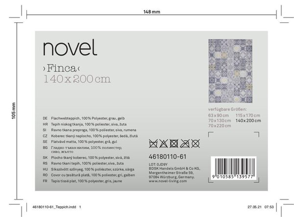 PLOCHO TKANÝ KOBEREC, 140/200 cm žltá, sivá Novel - Koberce