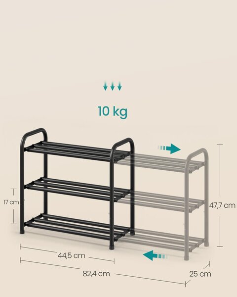 SONGMICS Šírkovo nastaviteľný botník Majer 44,5 cm/82,4 cm čierny