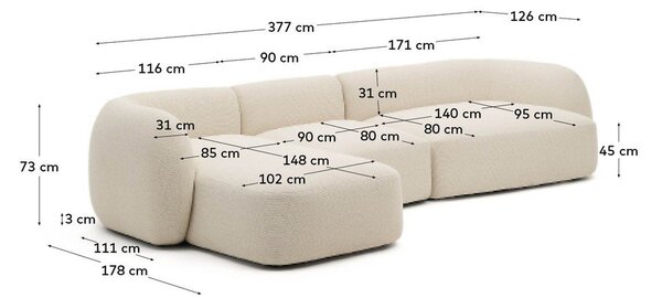 Krémová ženilková rohová pohovka (ľavý roh/s leňoškou) Martina – Kave Home