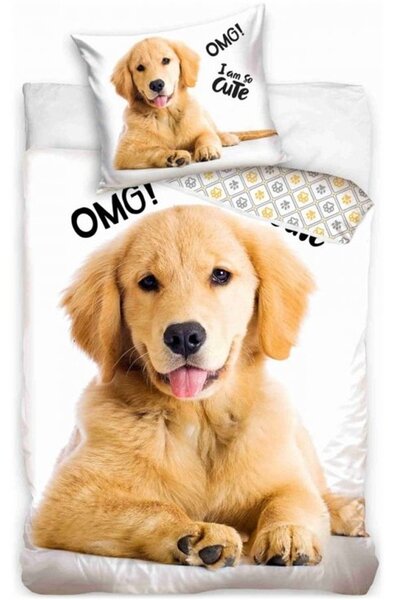 Bavlnené posteľné obliečky šteniatko Zlatý Retriever - 100% bavlna - 70 x 90 cm + 140 x 200 cm