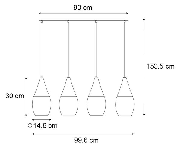 Moderné závesné svietidlo čierne s opálovým sklom 4-svetlo - Drop