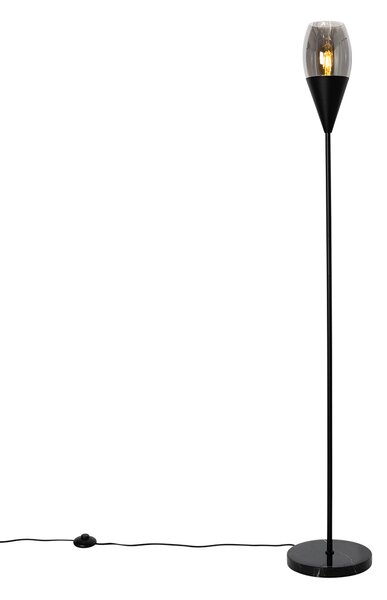Moderná stojaca lampa čierna s dymovým sklom - Drop
