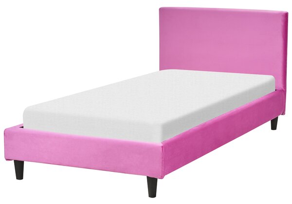 Posteľ fuchsiová ružová zamatová čalúnená 90 x 200 cm rám postele s roštom moderný dizajn