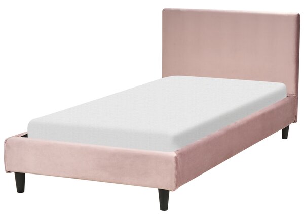 Posteľ ružová zamatová čalúnená 90 x 200 cm rám postele s roštom moderný dizajn