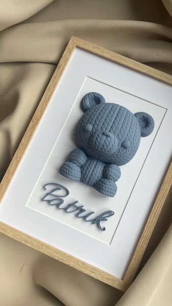 3D obraz s medvedíkom a menom dieťaťa – darček k narodeniu a na krst