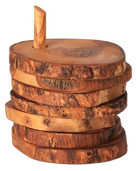 ČistéDřevo Súprava 6 podložiek z olivového dreva so stojanom