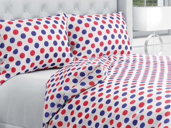 Biante Bavlnené posteľné obliečky Sandra SA-242 Červené a modré bodky Predĺžené 140x220 a 70x90 cm