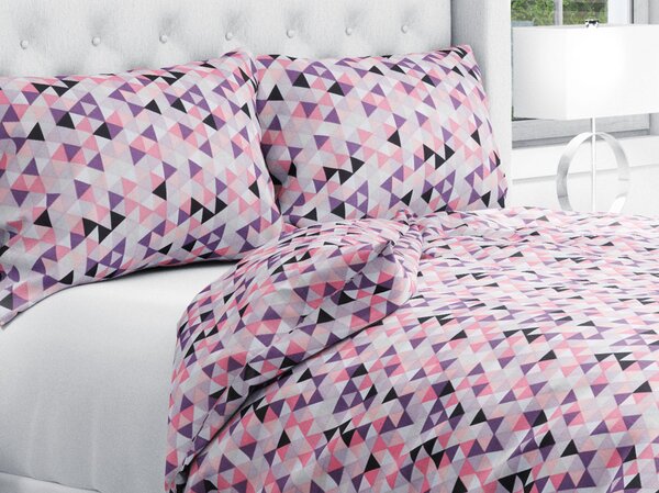 Biante Bavlnené posteľné obliečky Sandra SA-330 Ružovo-fialovo-čierne trojuholníčky Jednolôžko 140x200 a 70x90 cm