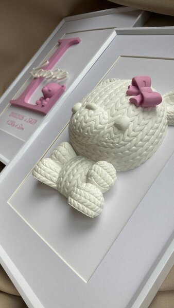 SET 2 personalizovaných 3D obrazov k narodeniu bábätka | Krstný obraz s menom + obraz s motívom | 21×30 cm