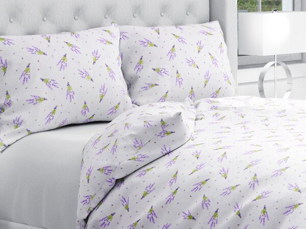 Biante Bavlnené posteľné obliečky Sandra SA-301 Malé zväzky levandúľ na bielom Dvojlôžko francúzske 200x200 a 2ks 70x90 cm