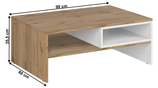 KONDELA Konferenčný stolík 90, biela/dub wotan, VILGO