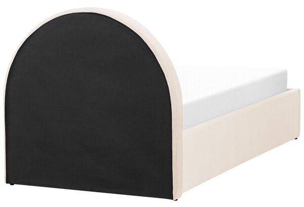 Posteľ s úložným priestorom béžová zamatová čalúnená 90 x 200 cm minimalistický retro dizajn zaoblené čelo postele