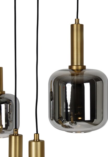 Závesná lampa čierna so zlatom a dymovým sklom vrátane 5 PUCC - Zuzanna