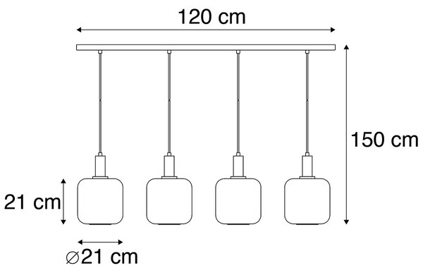Závesná lampa čierna so zlatom a dymovým sklom vrátane 4 PUCC - Zuzanna