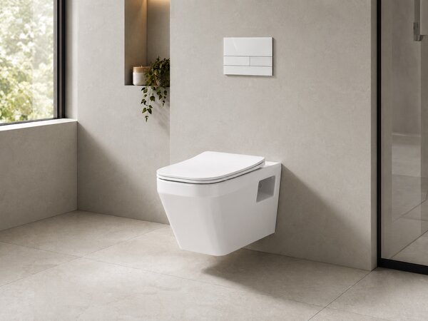 CERANO - závesné WC Dante, Rimless + sedadlo Slim/SoftClose - biela lesklá - 54x36 cm
