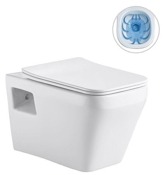 CERANO - závesné WC Dante, Rimless + sedadlo Slim/SoftClose - biela lesklá - 54x36 cm
