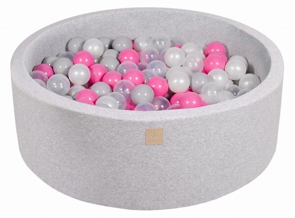 MeowBaby® Suchý bazén 90x30cm s 200 loptičkami, svetlošed.: transparentne, svetlo ružové, biele, šedá