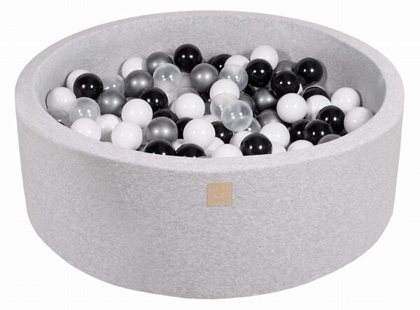 MeowBaby® Suchý bazén 90x30cm s 200 loptičkami, svetlošed.: biele, čierne, transparentne, strieborné