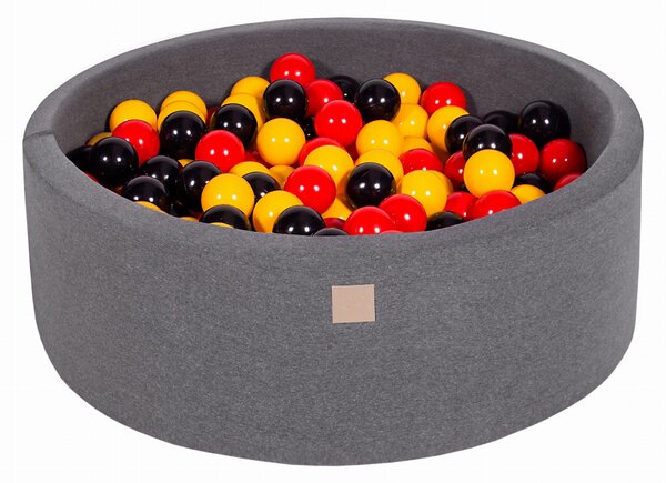 MeowBaby® Suchý bazén 90x30cm s 200 loptičkami, Tmavo-sivý: žlté, červené, čierne