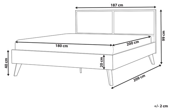 Posteľ čierna svetlé drevo 180 x 200 cm ratan drevotrieska s roštom minimalistický boho štýl spálňa
