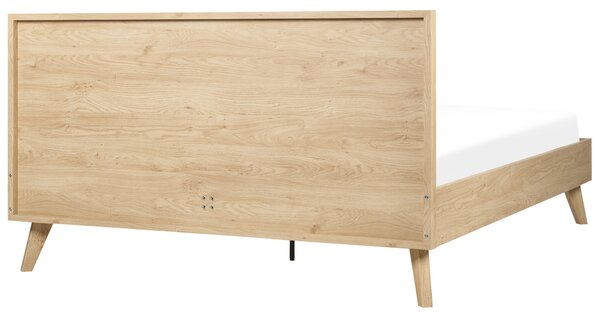 Posteľ svetlé drevo 160 x 200 cm ratan drevotrieska s roštom minimalistický boho štýl spálňa