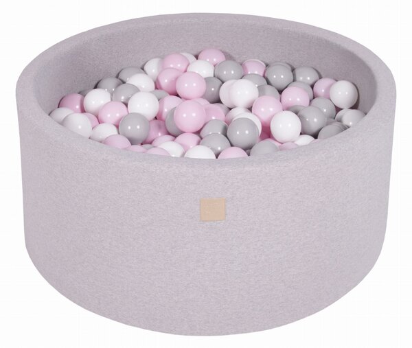 MeowBaby® Suchý bazén 90x40cm s 300 loptičkami, svetlošed.: šedé, biele, pastelovo ružové