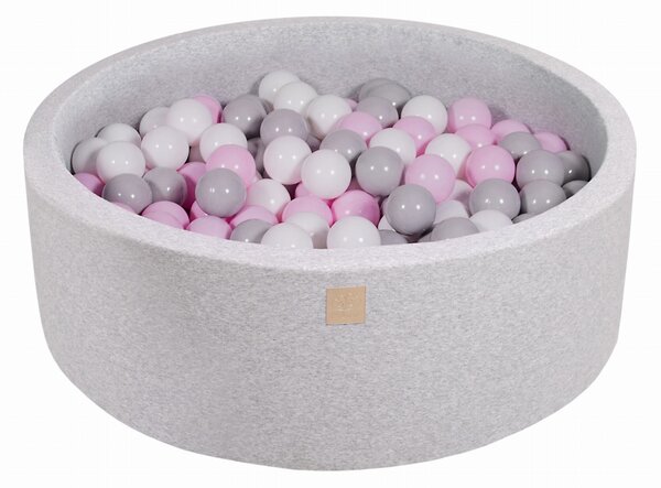 MeowBaby® Suchý bazén 90x30cm s 200 loptičkami, svetlošed.: biele, šedé, pastelovo ružové