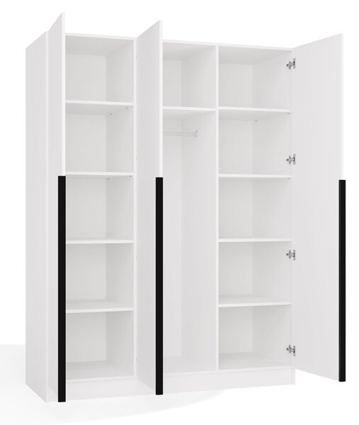Šatníková skriňa SENSO 3D - biela - čierne úchytky