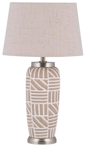 Nočná stolná lampa béžová s bielou keramická 48 cm s pruhovaným vzorom a bubnovým tienidlom tradičná