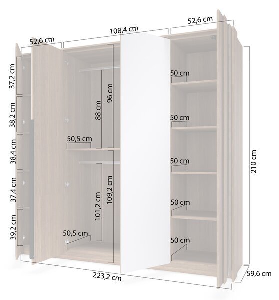 Skriňa Flaro 223 cm s osvetlením - dub dunin