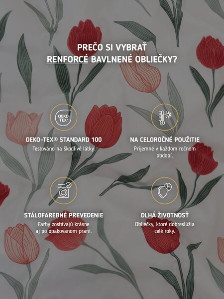 Bavlnené obliečky Renforcé - Kvety tulipánov červené