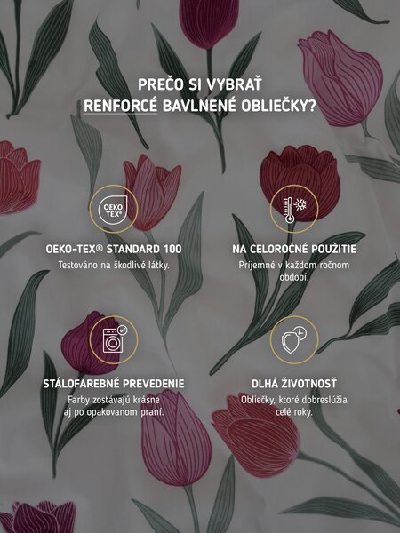 Bavlnené obliečky Renforcé – Kvety tulipánov fialové