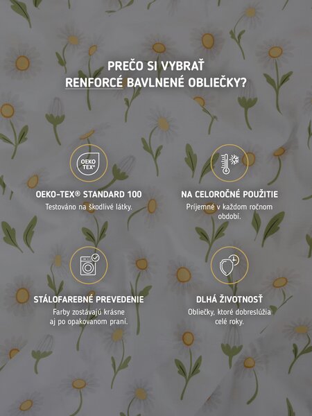 Bavlnené obliečky Renforcé - Sedmokrásky biele
