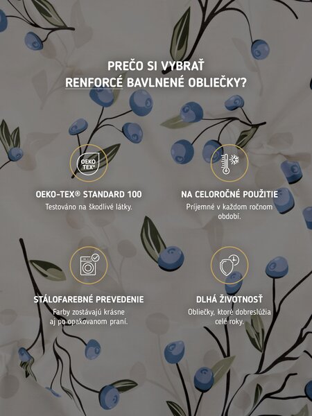Bavlnené obliečky Renforcé - Čučoriedky prírodné