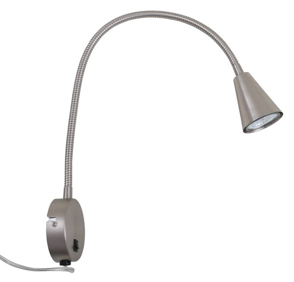 LED nástenné svetlo Tusa, nikl, kov, 45 cm, flexibilné rameno, Hliník / sivá / zinok, Spálňa, kov, Moderný
