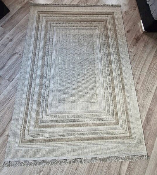 Béžový koberec Boho 872-B s geometrickým vzorom obdĺžnikov Rozmer: 60x100 cm