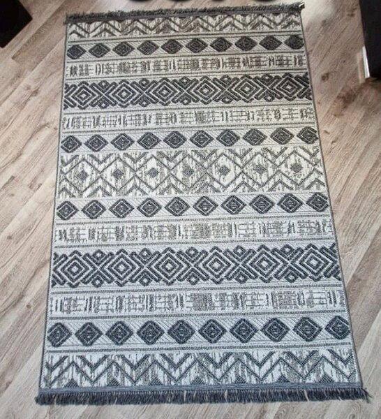 Sivý pruhovaný koberec v boho štýle Boho 881-S – moderný dizajn Rozmer: 60x100 cm