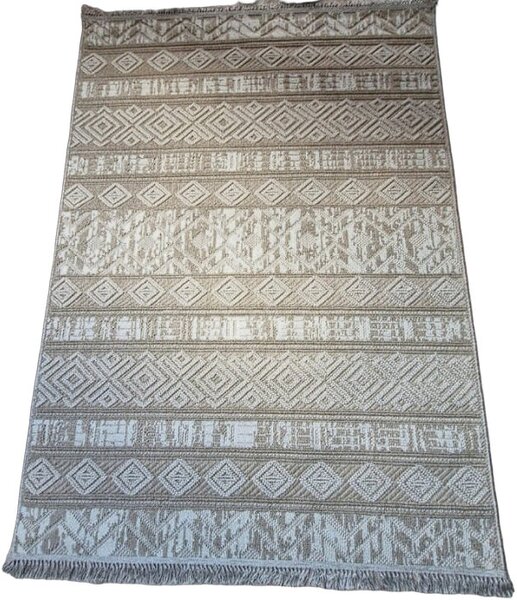 HU Béžový pruhovaný koberec Boho 881-B Rozmer: 60x100 cm