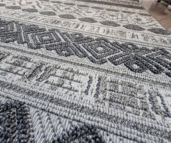 Sivý pruhovaný koberec v boho štýle Boho 881-S – moderný dizajn Rozmer: 60x100 cm