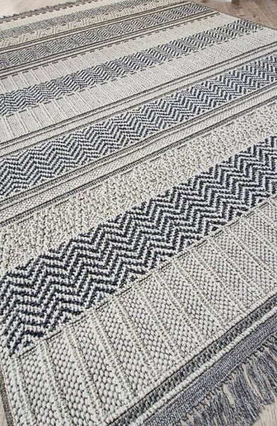Pruhovaný koberec v boho štýle Boho 878-S – sivo-béžový Rozmer: 60x100 cm