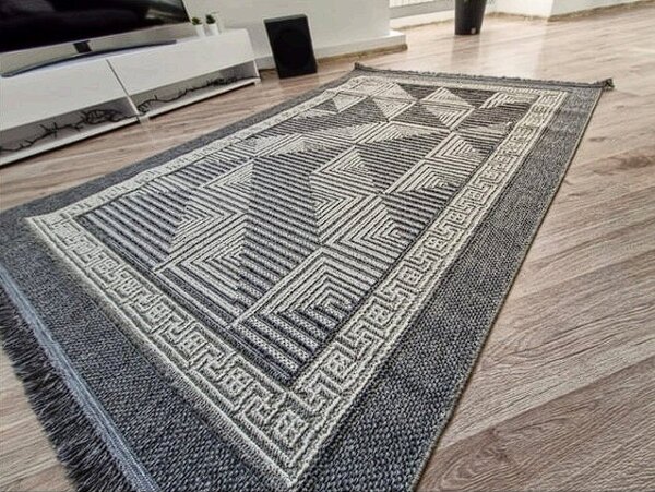 Koberec Boho 874-S sivý s geometrickým kockovaným vzorom Rozmer: 60x100 cm