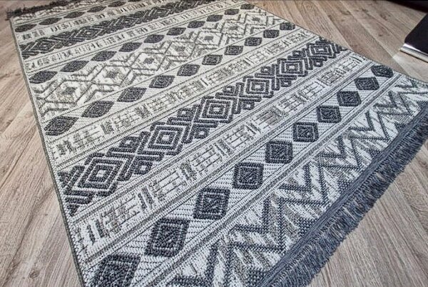 Sivý pruhovaný koberec v boho štýle Boho 881-S – moderný dizajn Rozmer: 60x100 cm