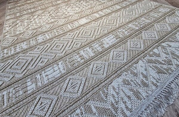 HU Béžový pruhovaný koberec Boho 881-B Rozmer: 60x100 cm
