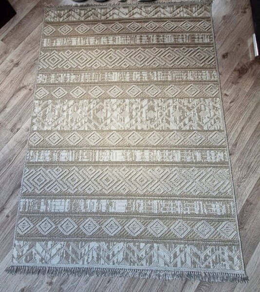 HU Béžový pruhovaný koberec Boho 881-B Rozmer: 60x100 cm